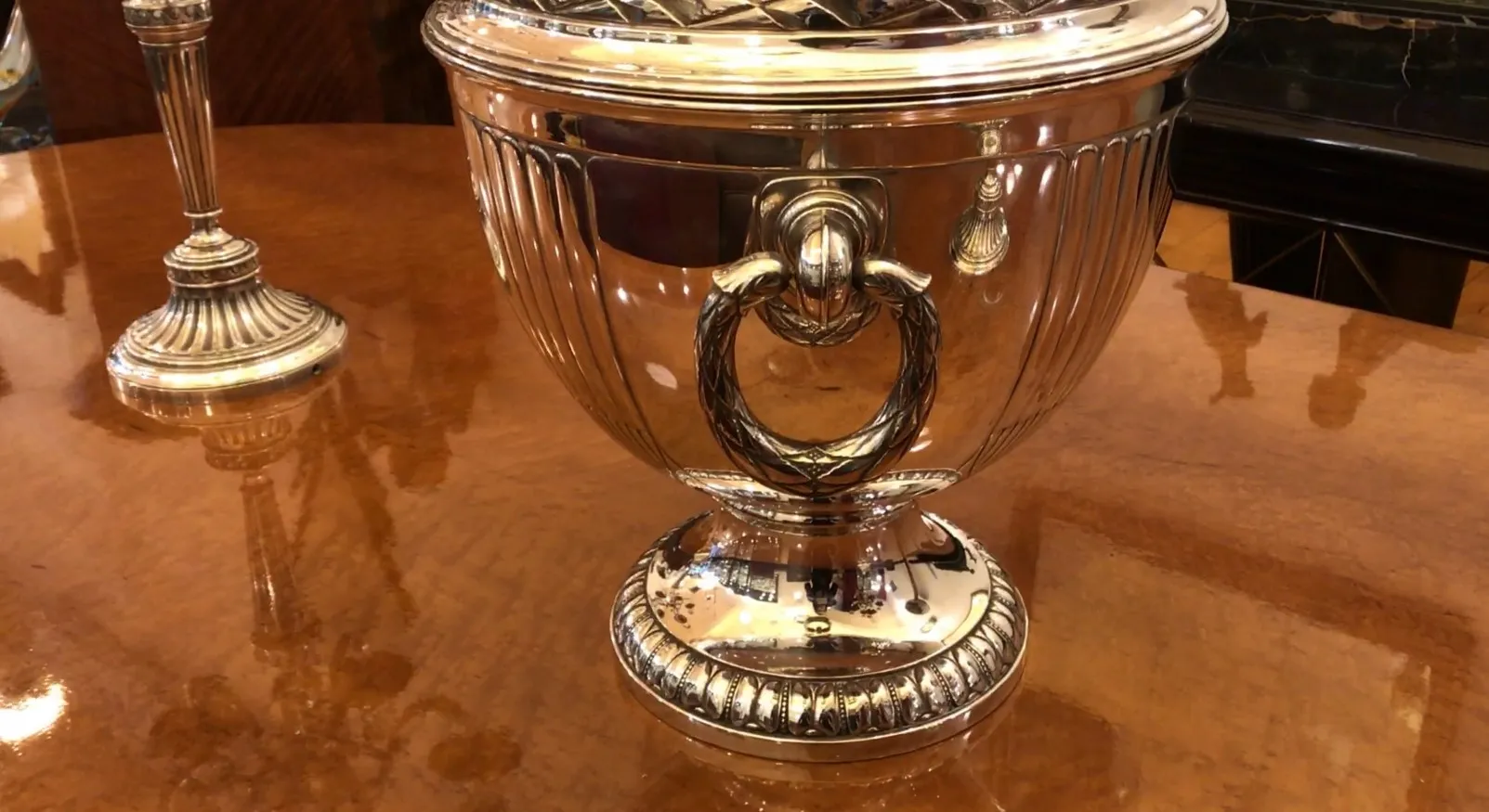 Set of two antique champagne coolers with shiny details