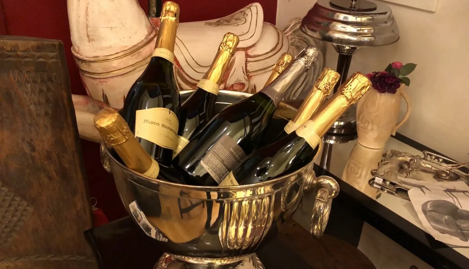 2 seaux à champagne anciens wmfs avec bouteilles