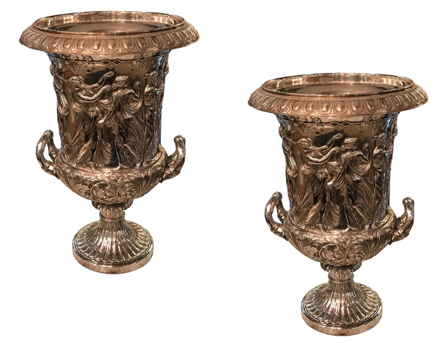 2 champaneras antiguas ornamentadas con diseño floral