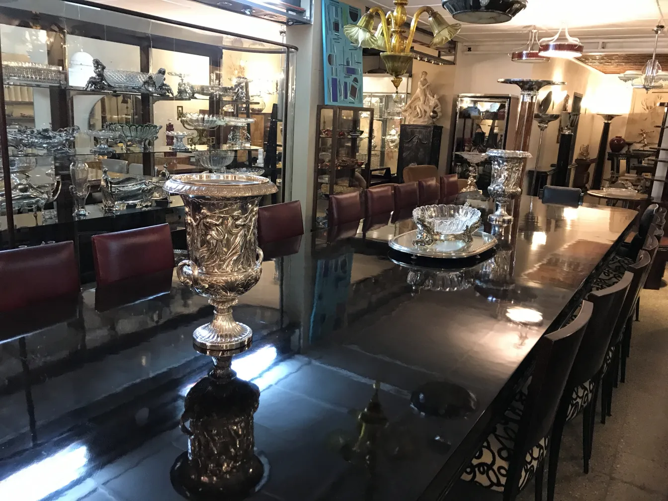 antique champagne coolers in an elegant setting, shiny and decorative.