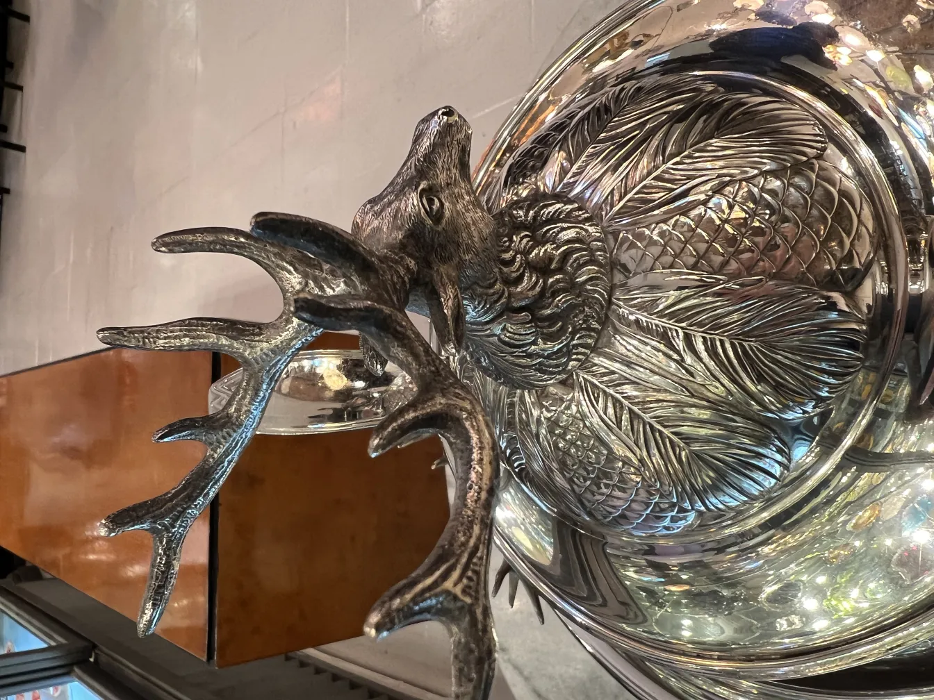 wmF antique punch bowl featuring a beautiful deer and decorative details