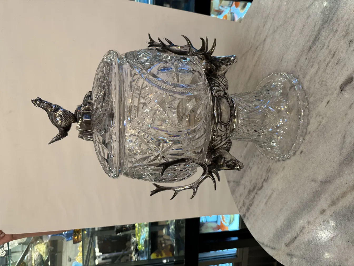 Antique WMF punch bowl made of cut glass with intricate design