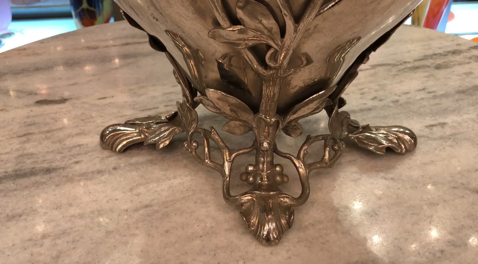 Antique wmfi punch bowl with elegant floral base decoration