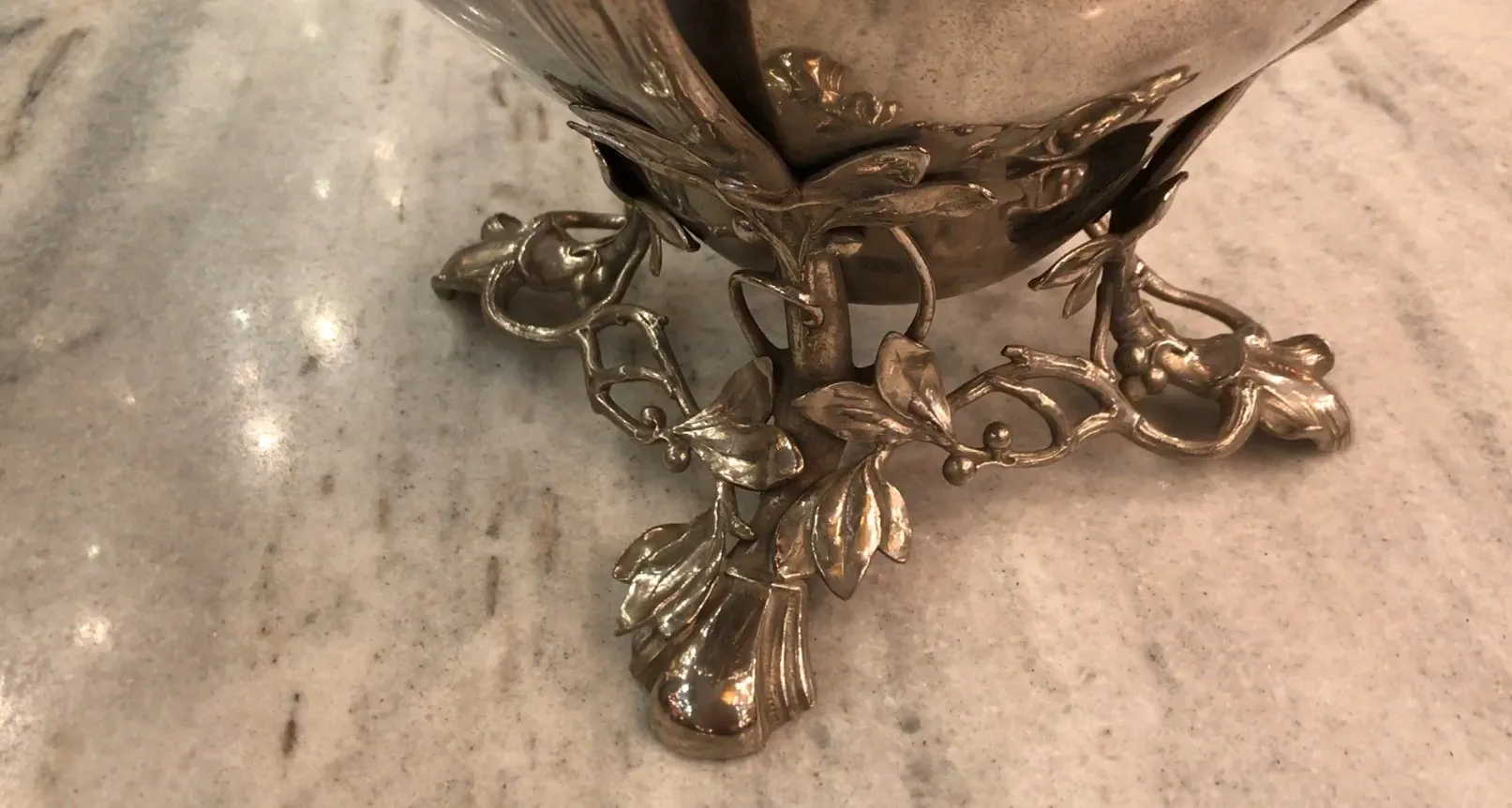 Bottom view of the antique Punch Bowl WMF with floral details