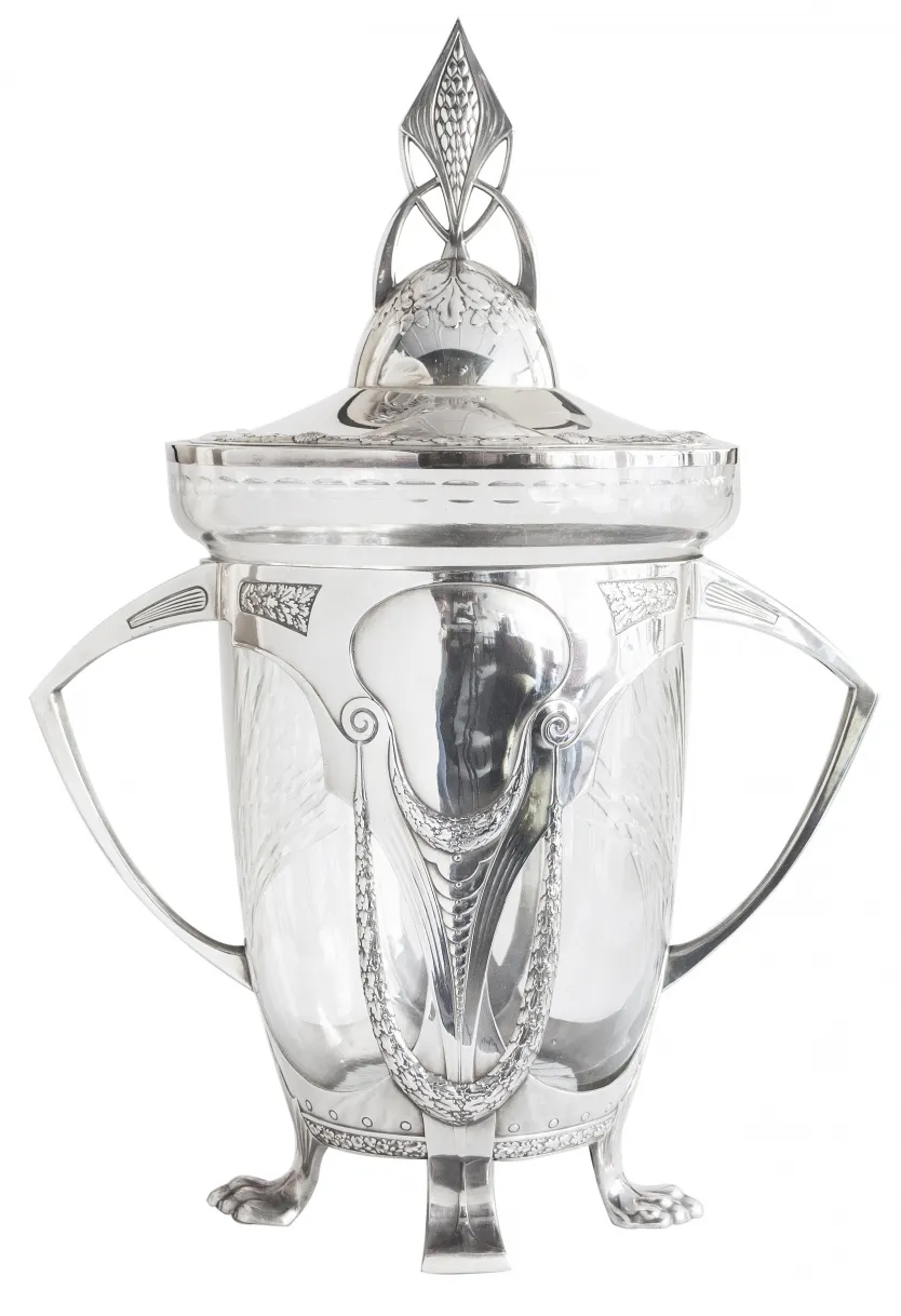 Bol à punch antique WMF avec couvercle décoratif et poignées