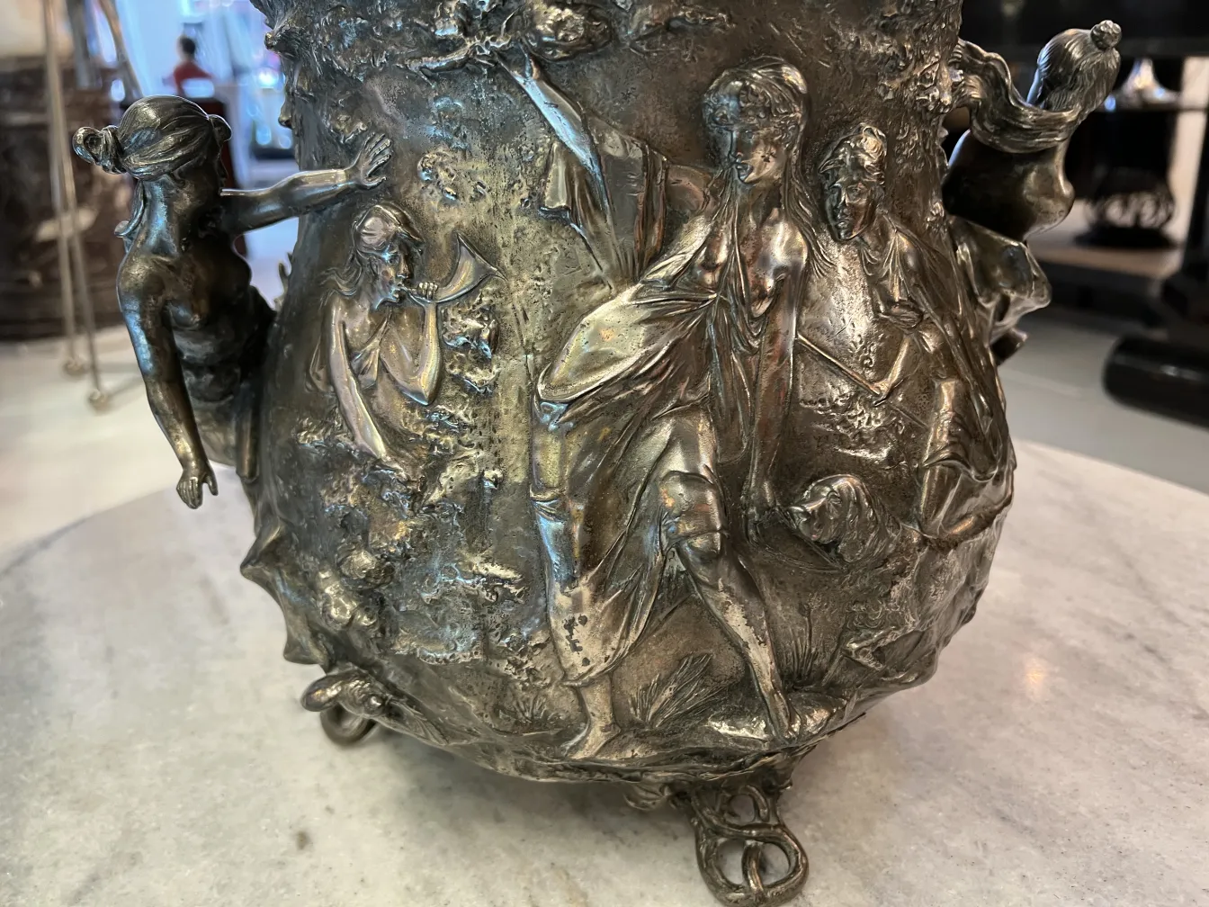 antique wmj punch bowl featuring decorative relief details