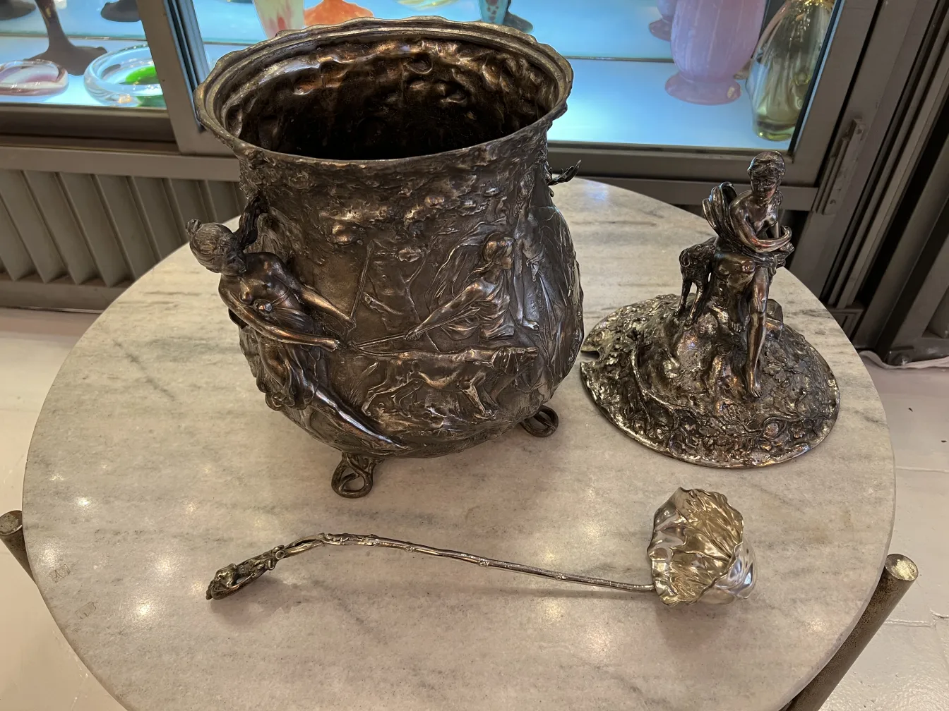 antique WMF punch bowl with artistic details and decorative ornaments