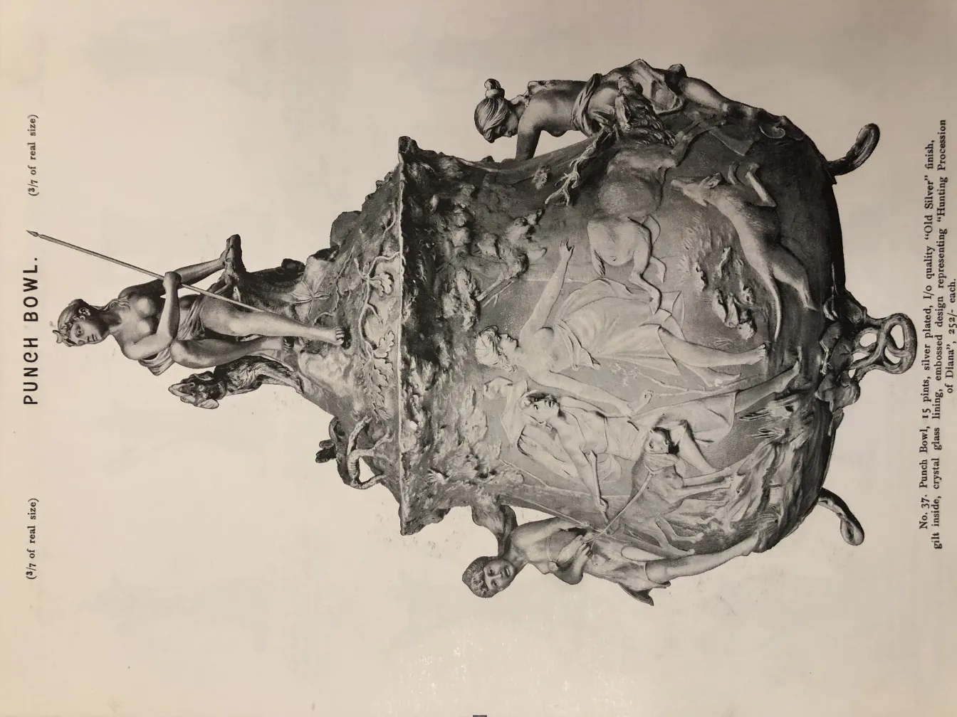 Antike WMF Bowle mit komplizierten Verzierungen und erhabener Figur.