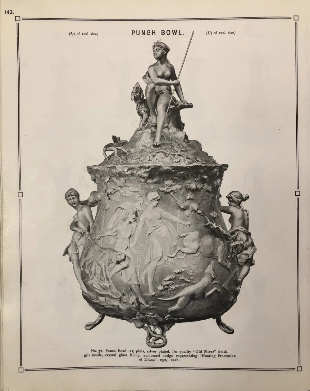 Ancienne bol à punch WMF avec des scènes de chasse et de nature, décorative.