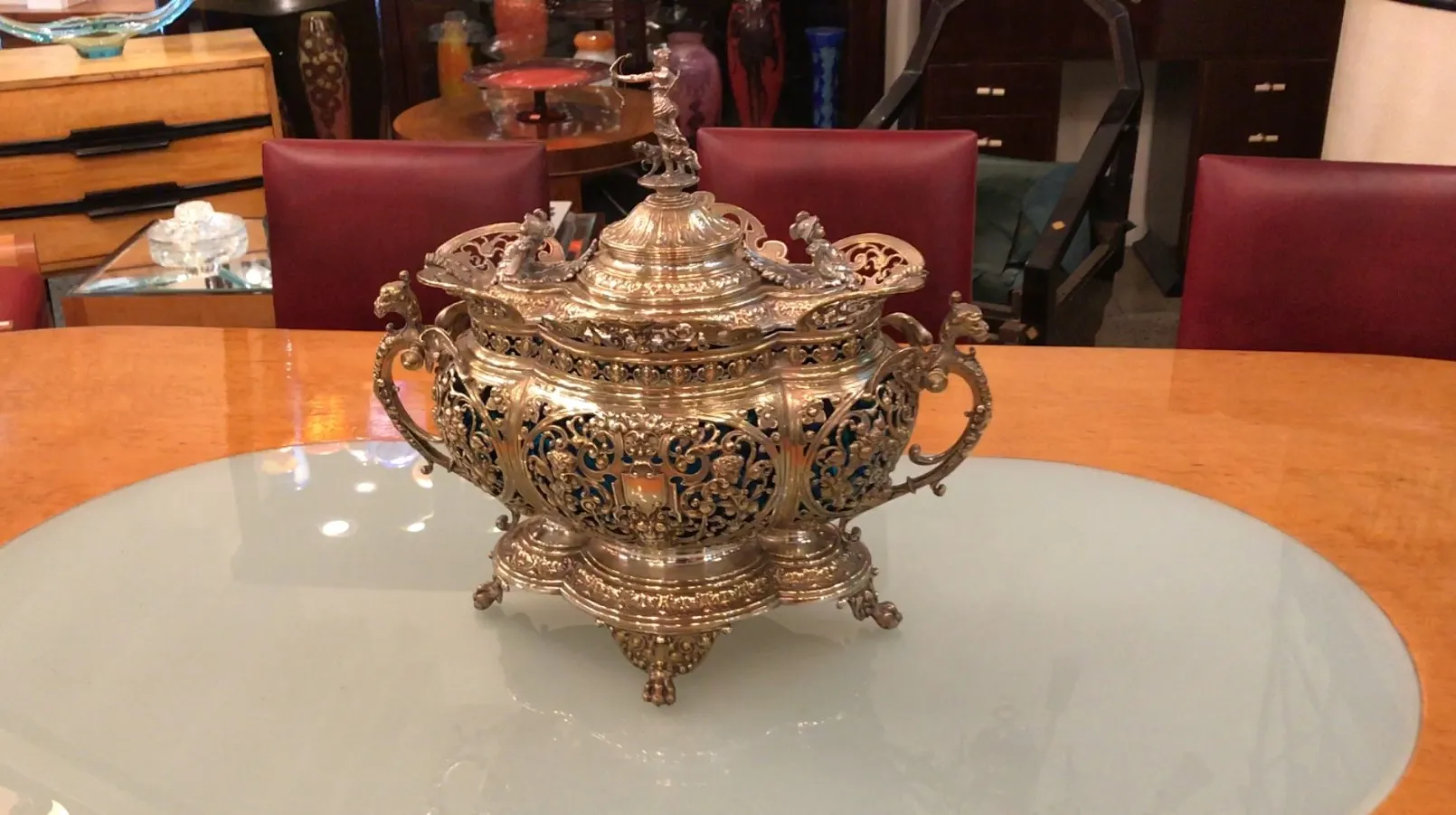 Bol à punch WMF ancien avec des décorations dorées et bleues