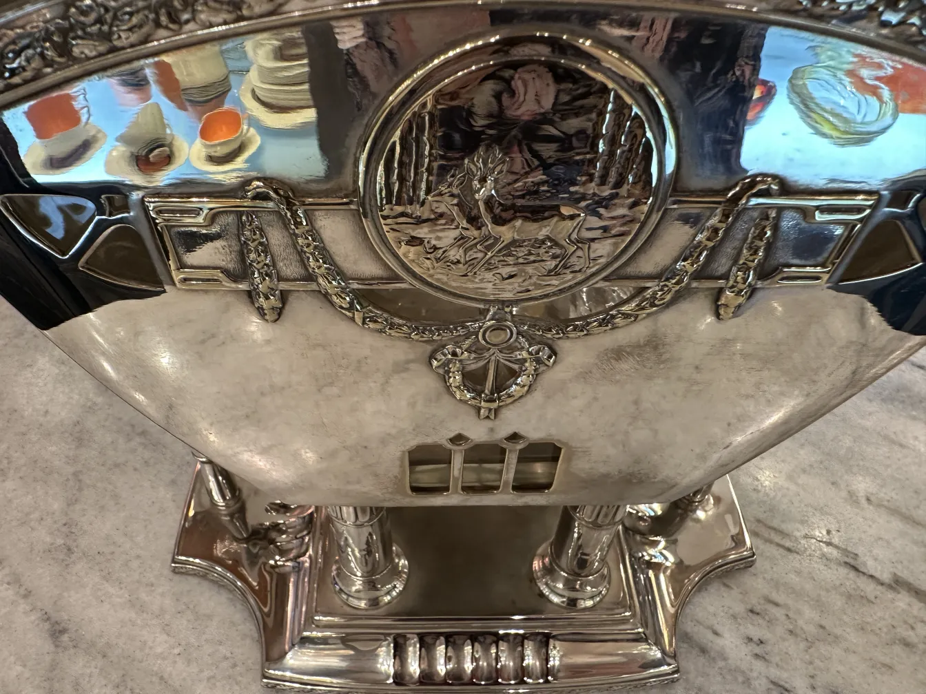 antique WMF punch bowl with beautiful gold decoration and column