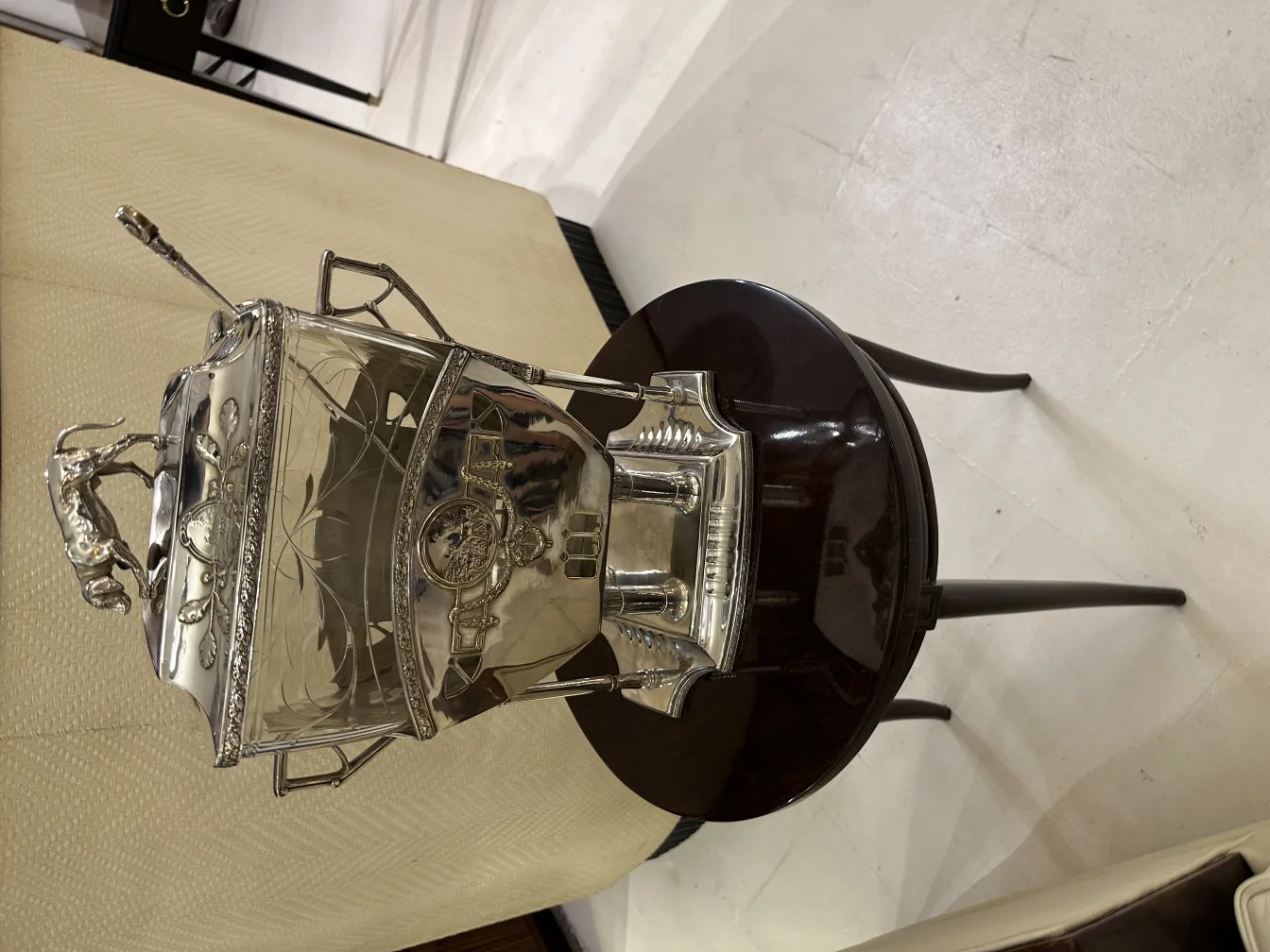 Antique WMF punch bowl with decorative details on table