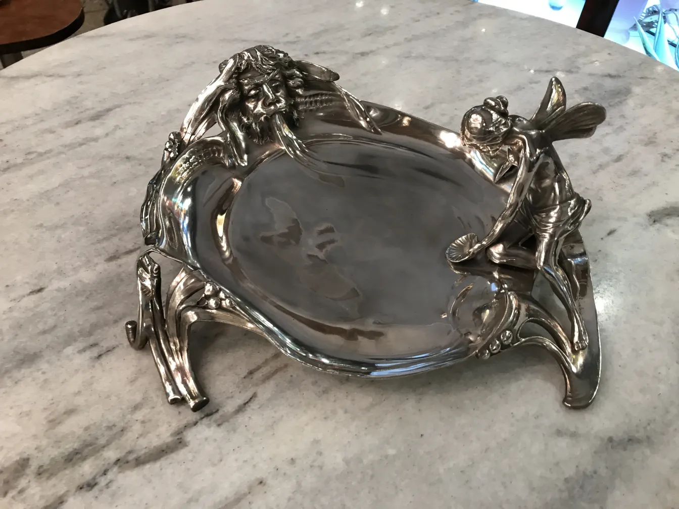 antique card tray with decorative figures