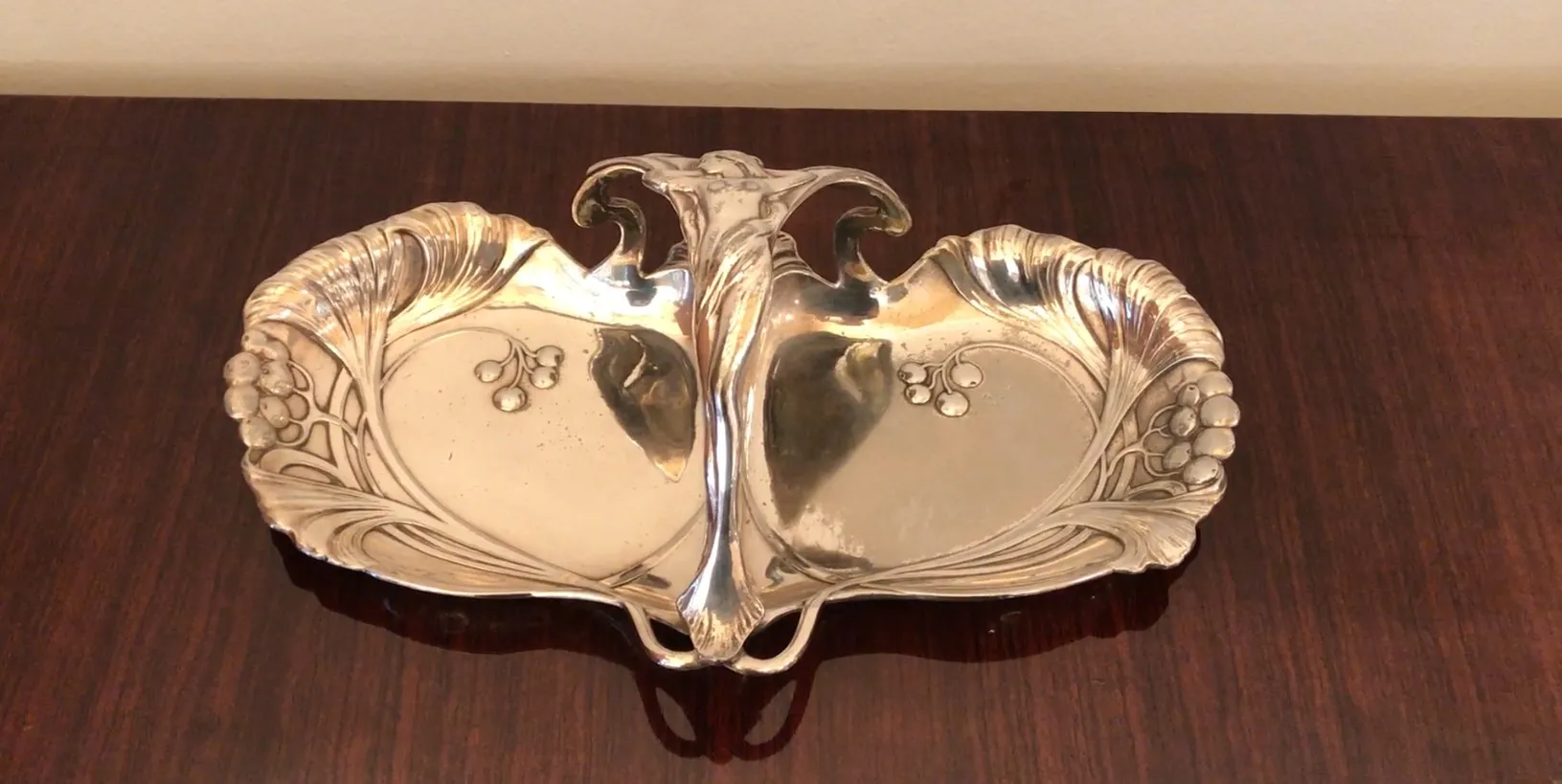 antique card tray with floral design by WMF