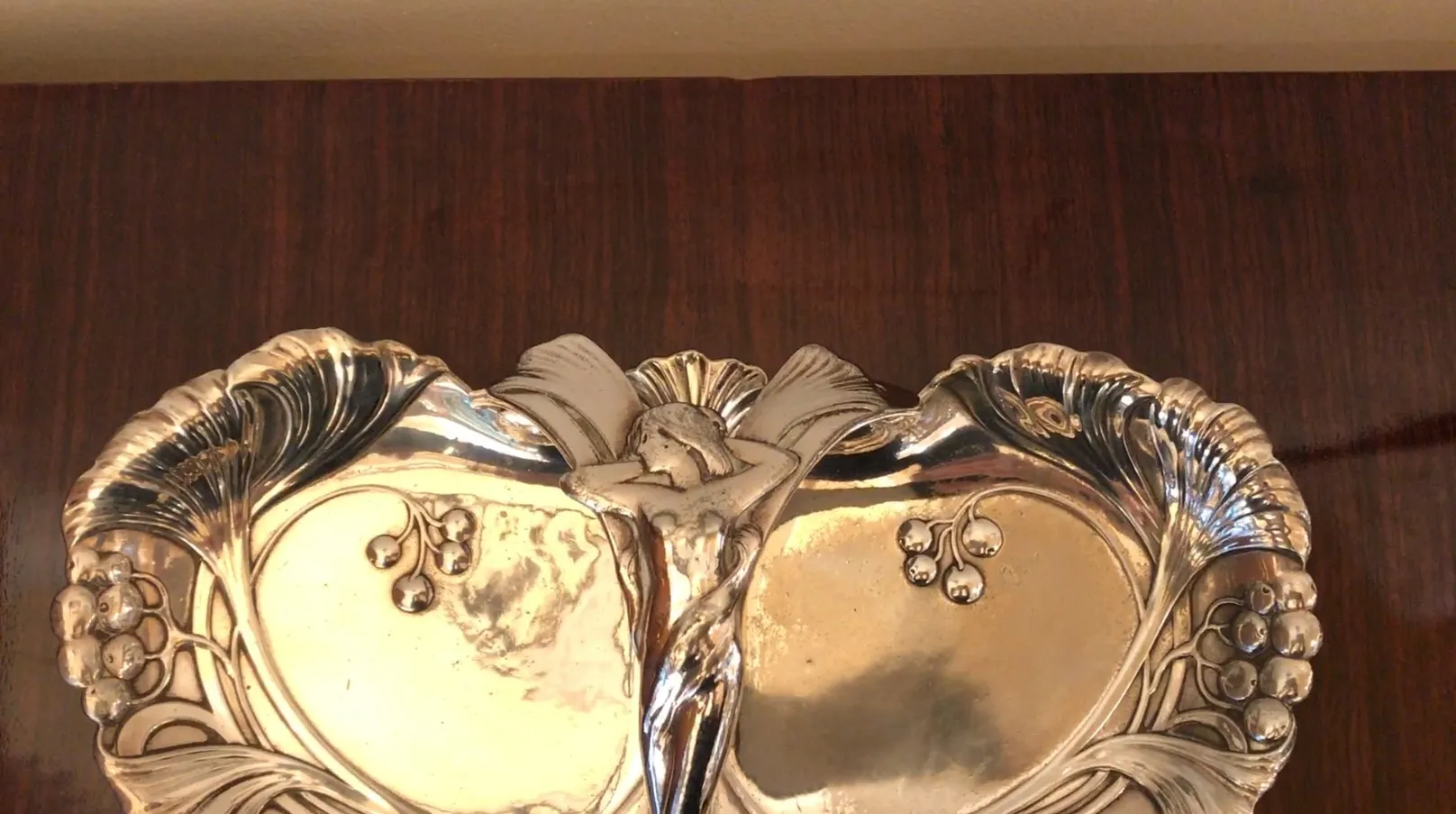 antique card tray with elegant floral design