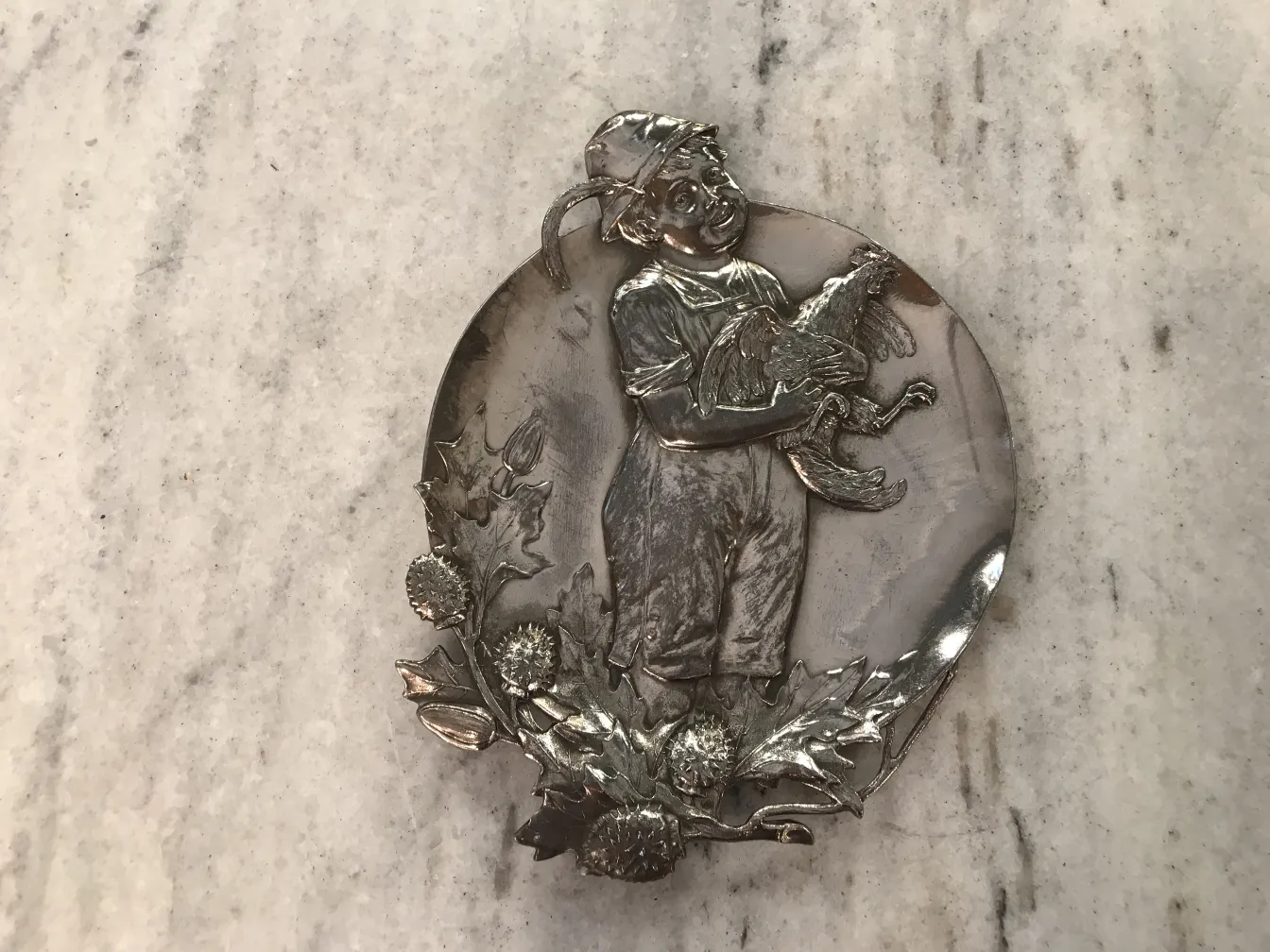 plateaux de carte ancien WMF avec enfant et oiseaux