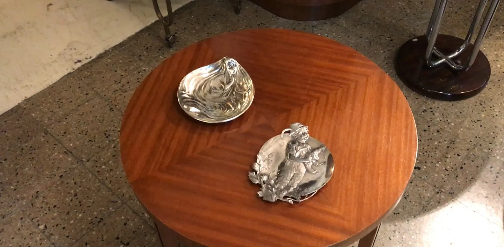 antique card tray WMF on a wooden table