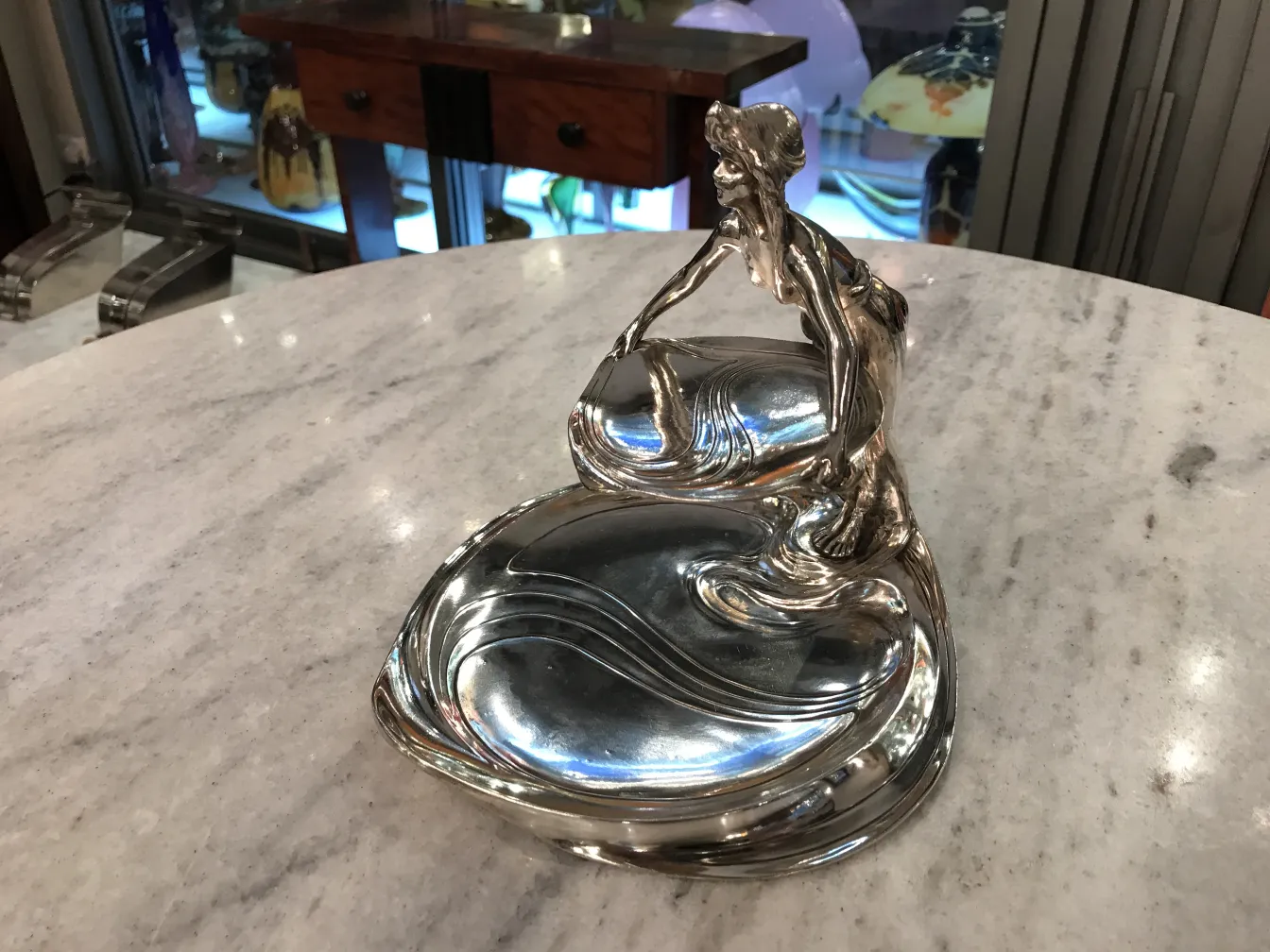 antique WMF card tray with artistic metal design