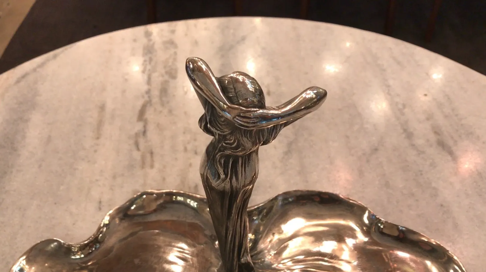 Antique card tray with decorative figure WMF.