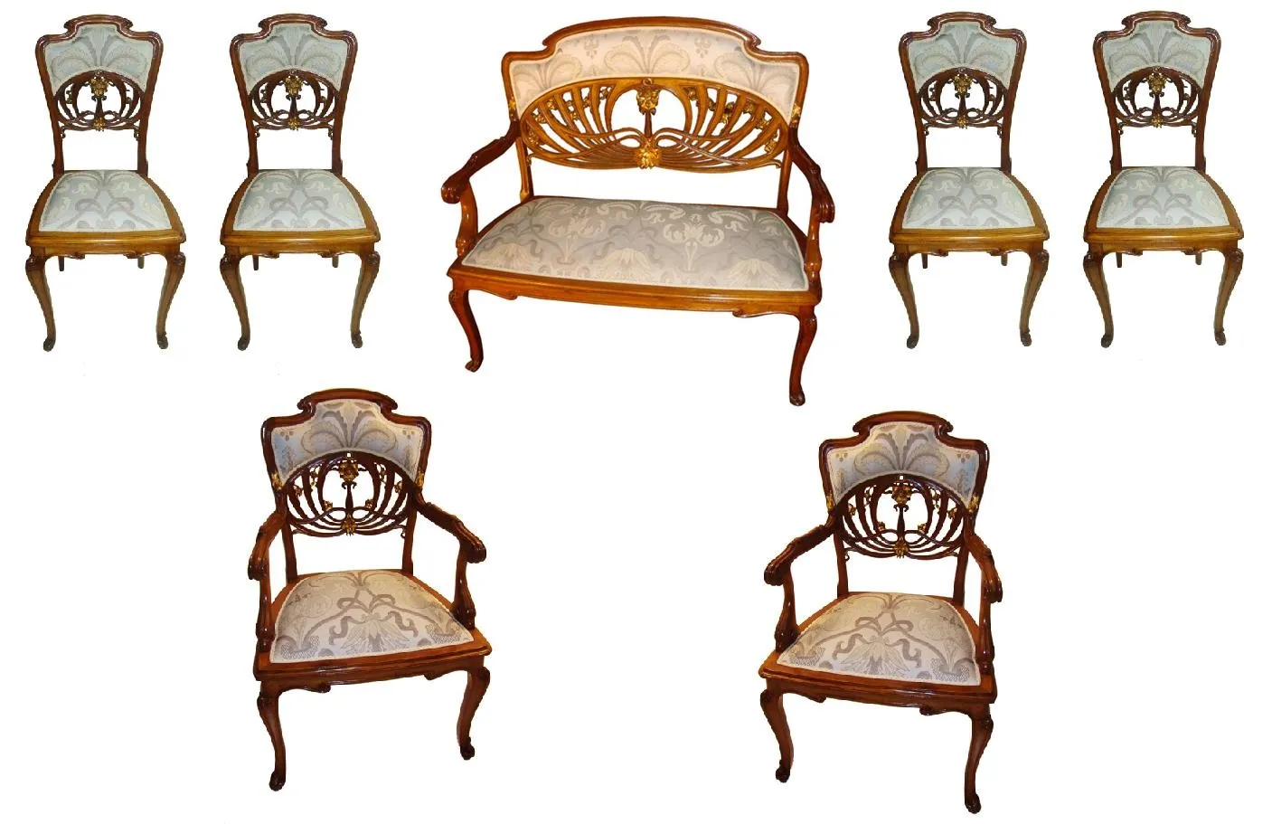 5 antike armlehnstühle im Art Nouveau mit elegantem Design