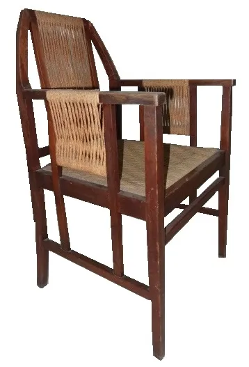 antique desk chair with arms and wicker backrest