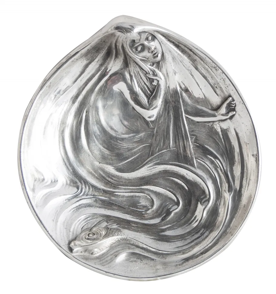 vassoi per carte antichi WMF con decorazione intricata, figura artistica