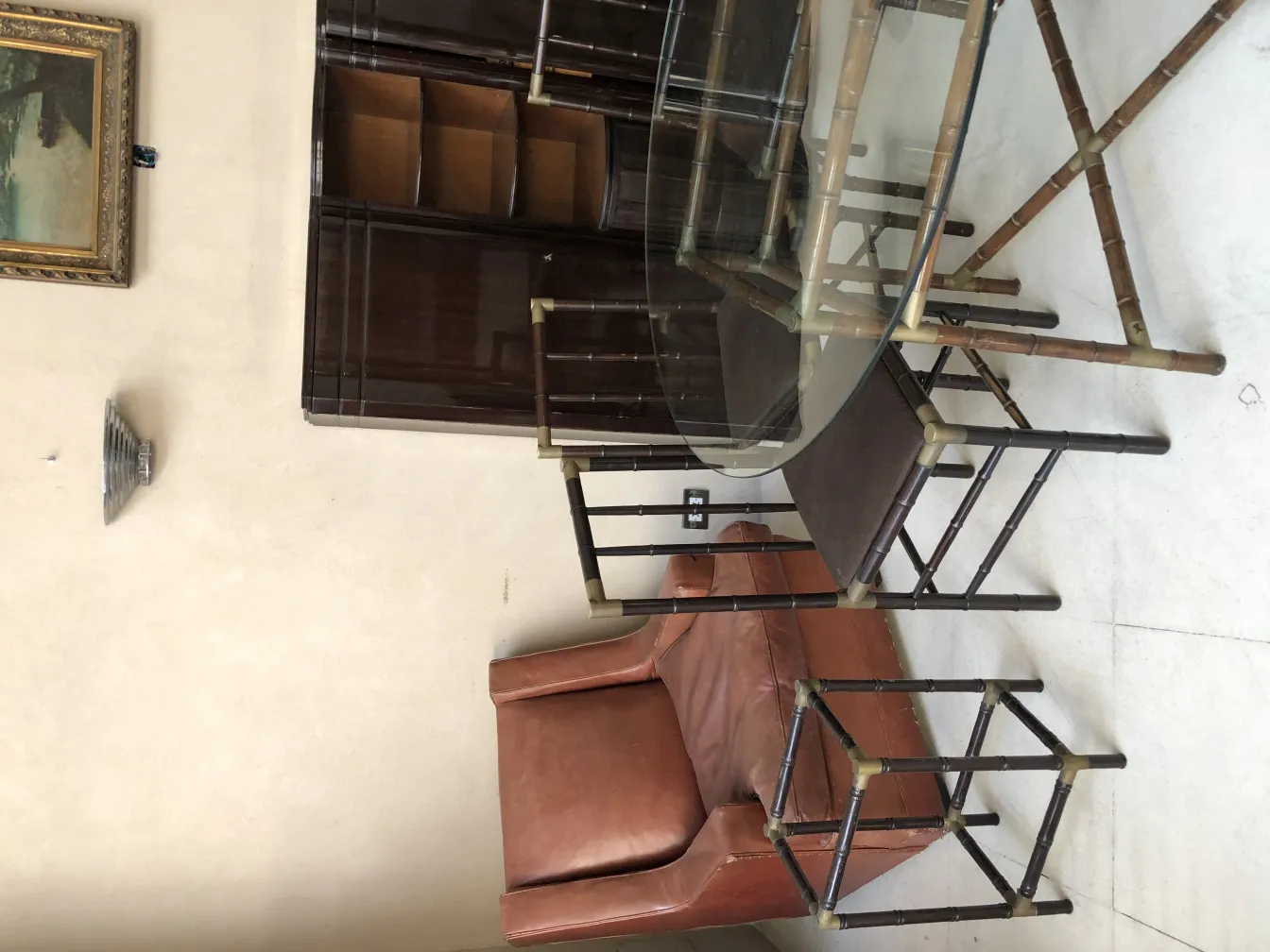 6 antique chairs, an elegant setting with a glass table
