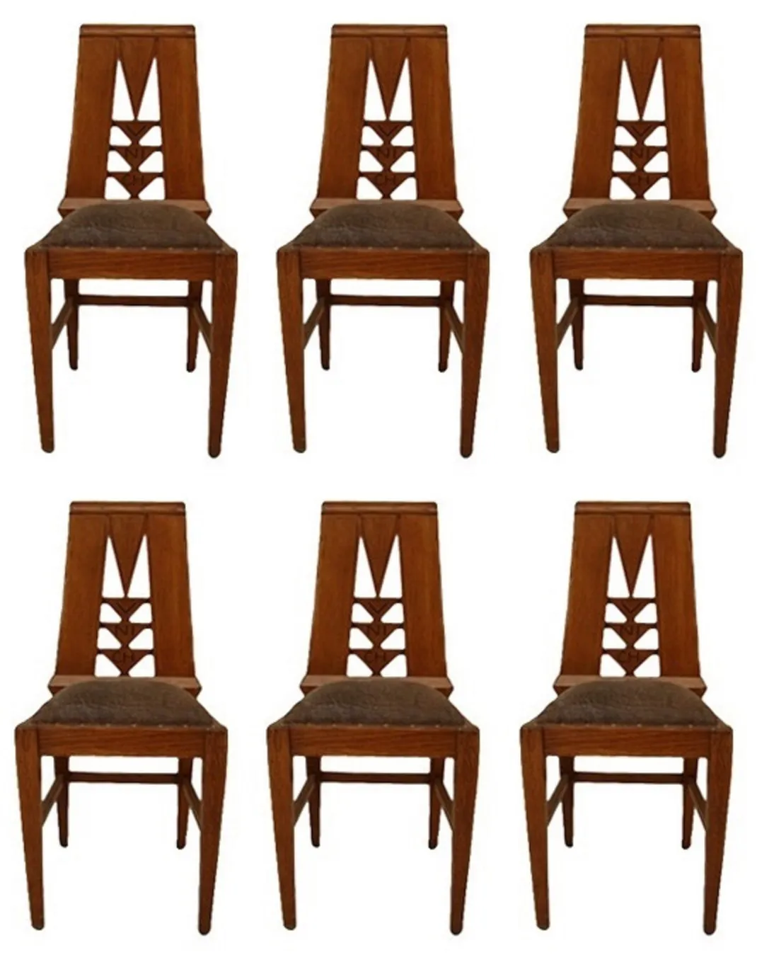 Six antique chairs with a unique design, perfect for decor