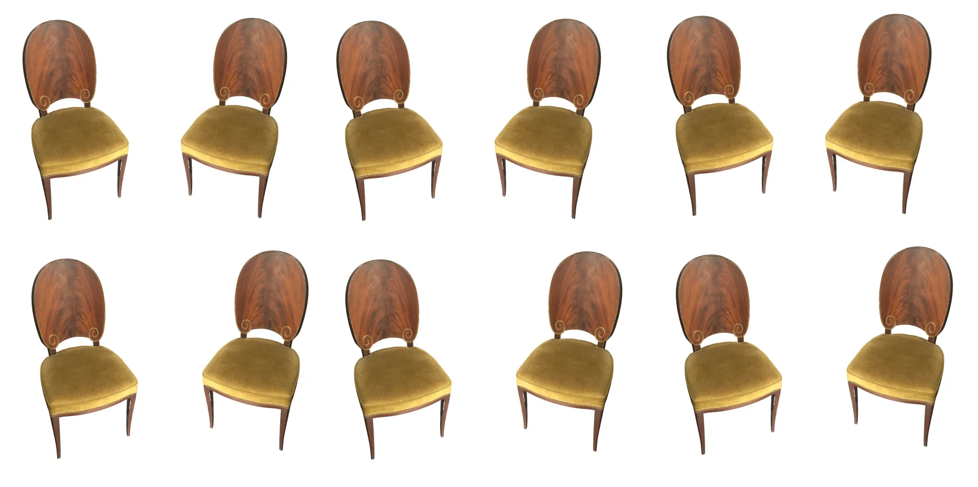 Set of 12 antique chairs with decorative backs