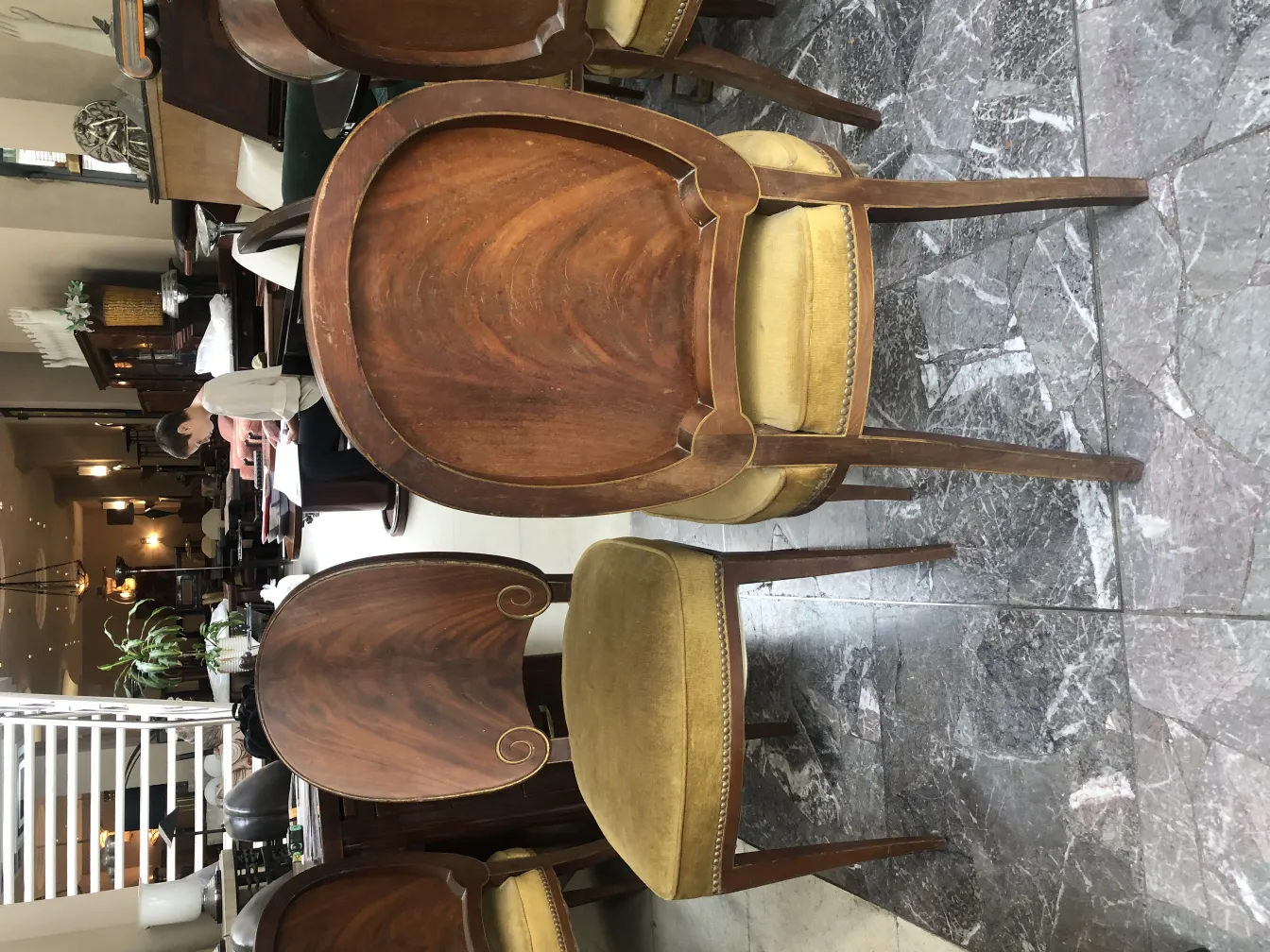 12 chaises antiques avec dossier courbé dans un cadre élégant