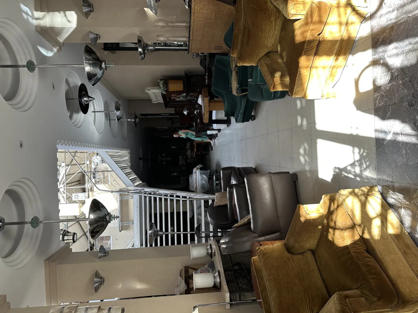 12 antique chairs arranged in a cozy environment