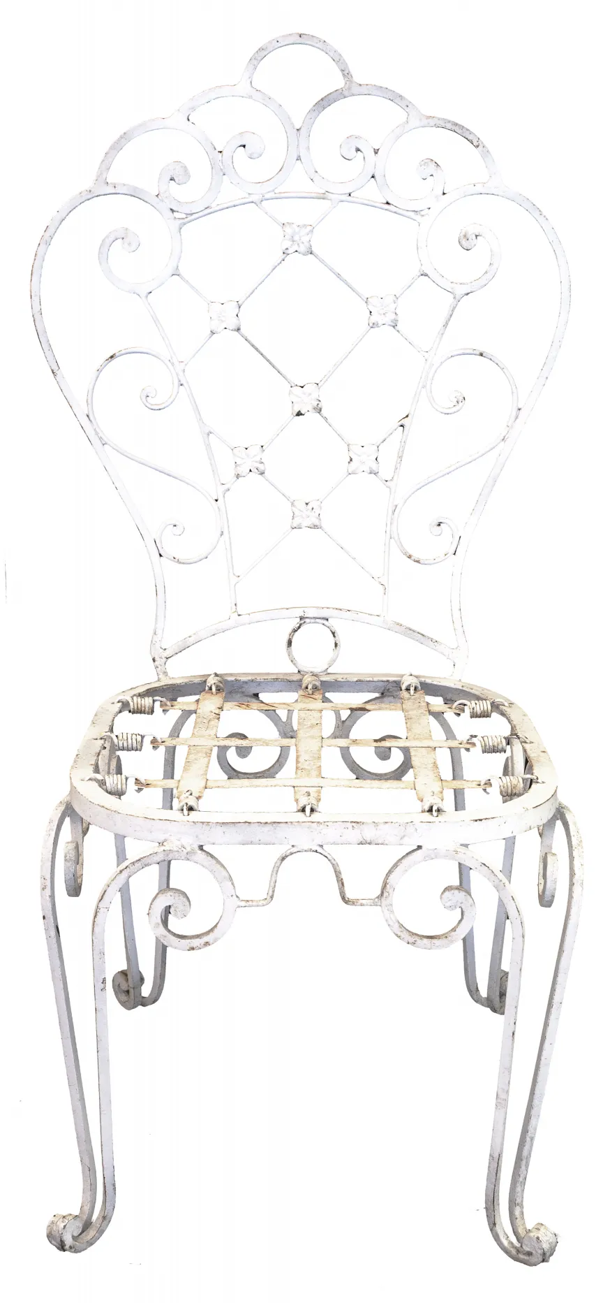 装飾デザインの古い白いガーデンチェアのセット