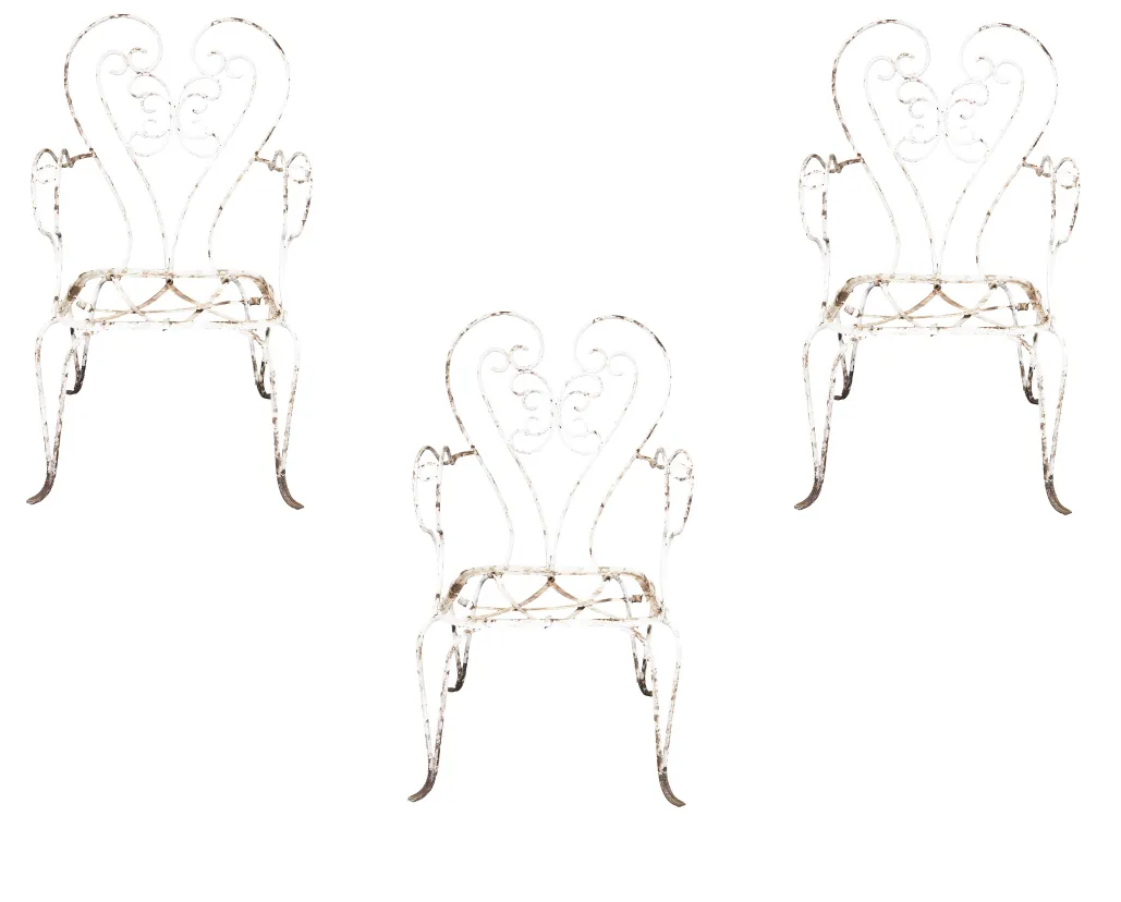 Set di 3 poltrone da giardino antiche con design elegante