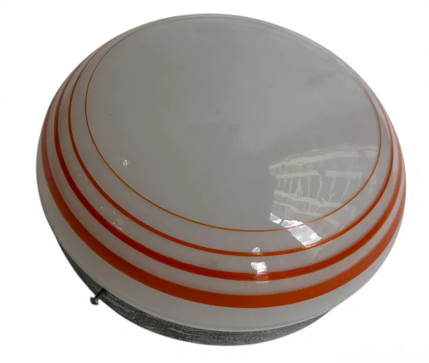 3 antique ceiling lights with circular design and orange stripes