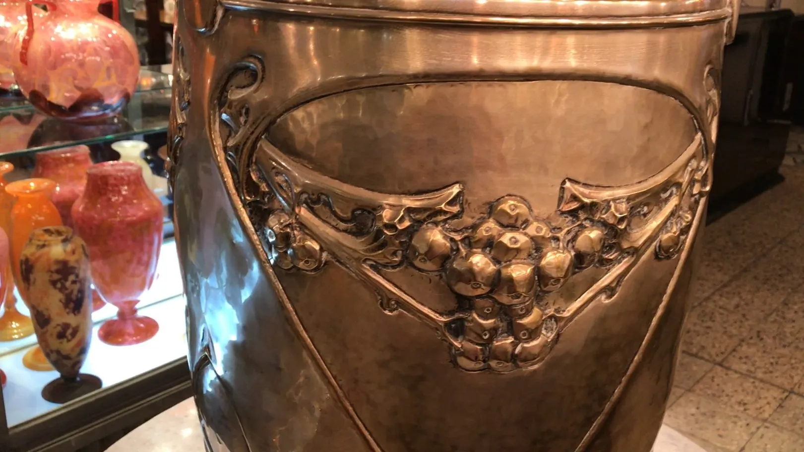 antique umbrella stand with floral decoration