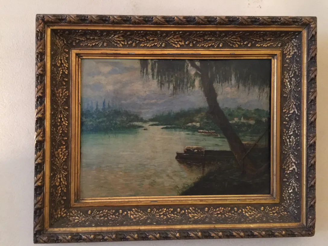 고대 그림 Crispino의 강 장면과 보트