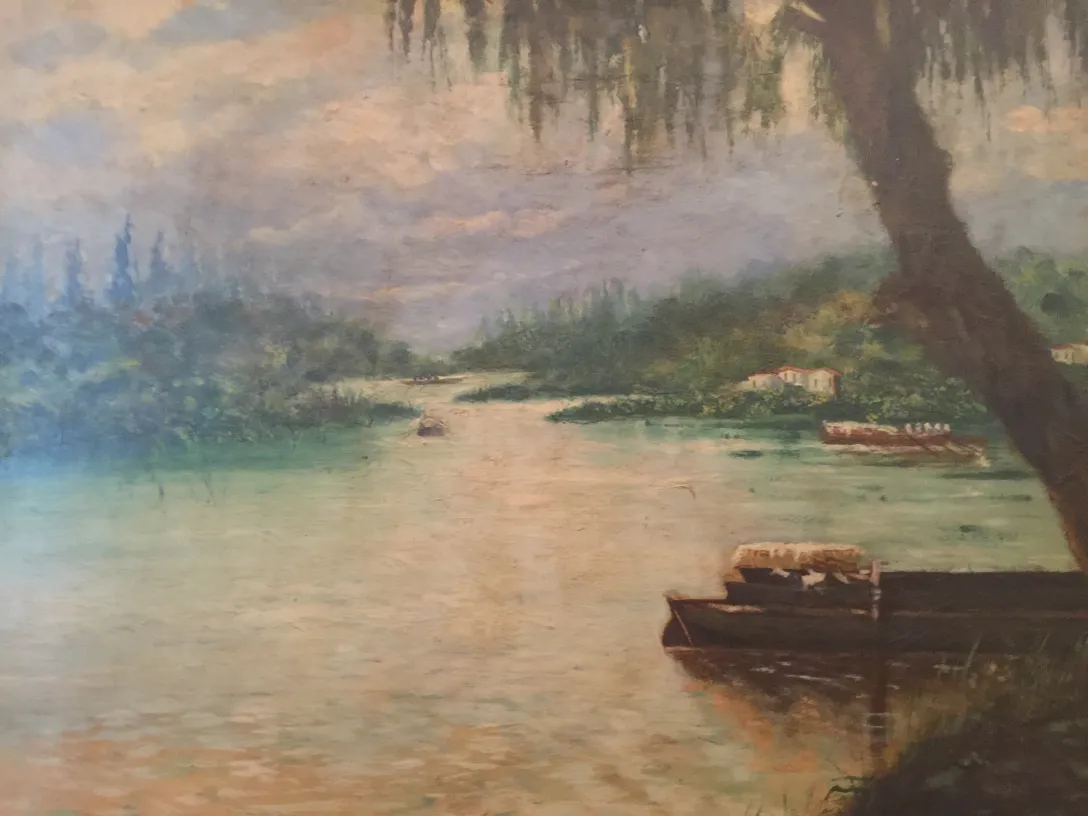 Живопись Crispino с природным пейзажем и спокойной водой, антиквариат.