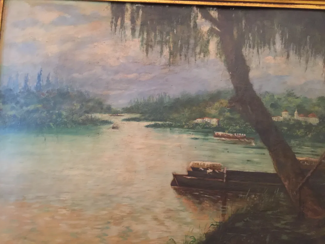 古い絵画 Crispino が川の静かな風景を描写