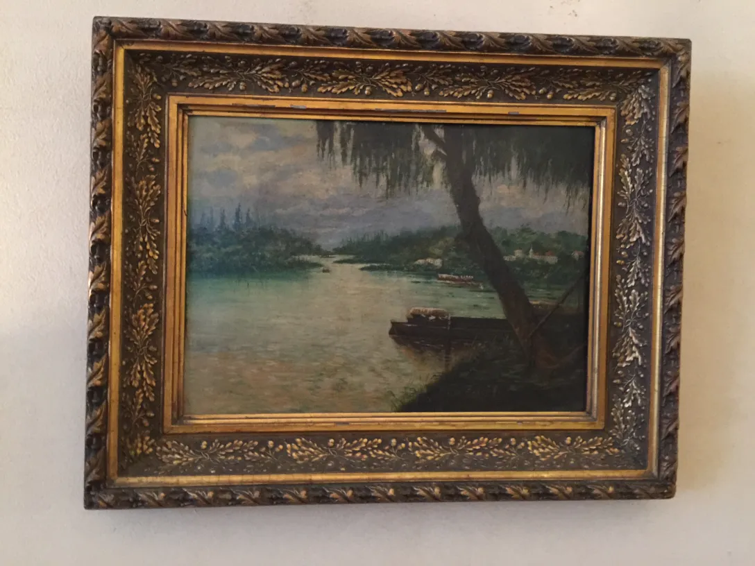 古老的Crispino绘画，展示自然风景和船