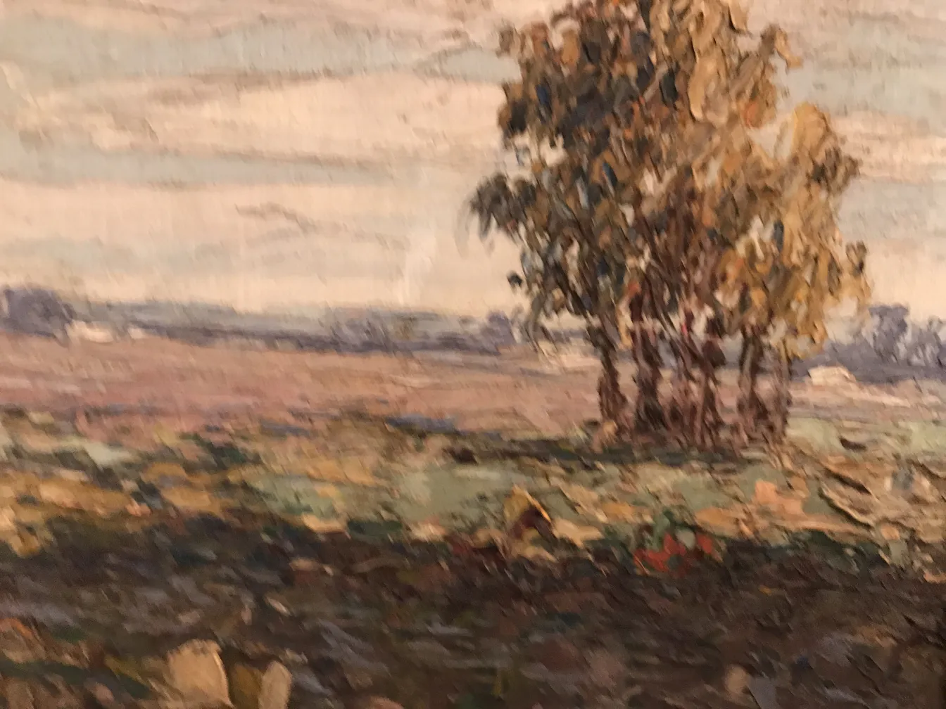 Pintura antigua Crispino con paisaje y árboles