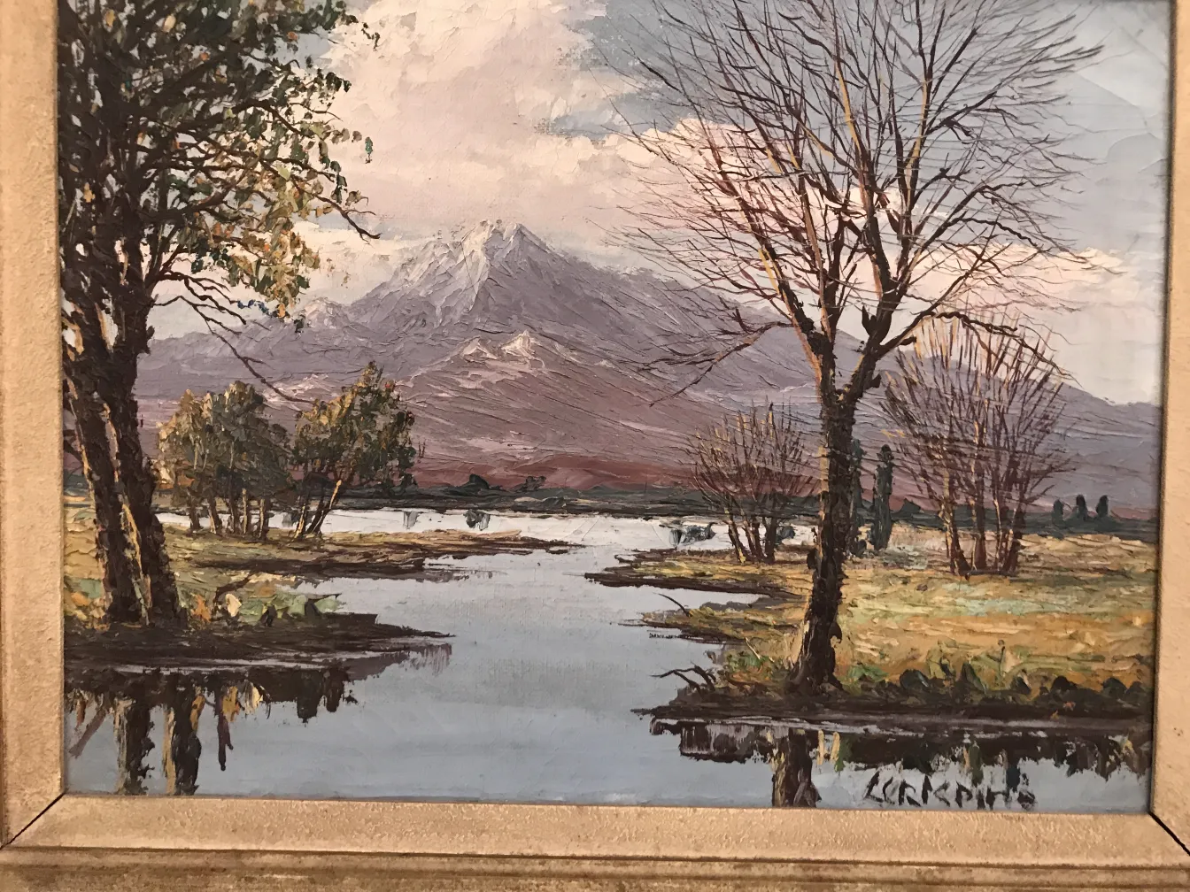 Peinture Crispino antique représentant un paysage naturel