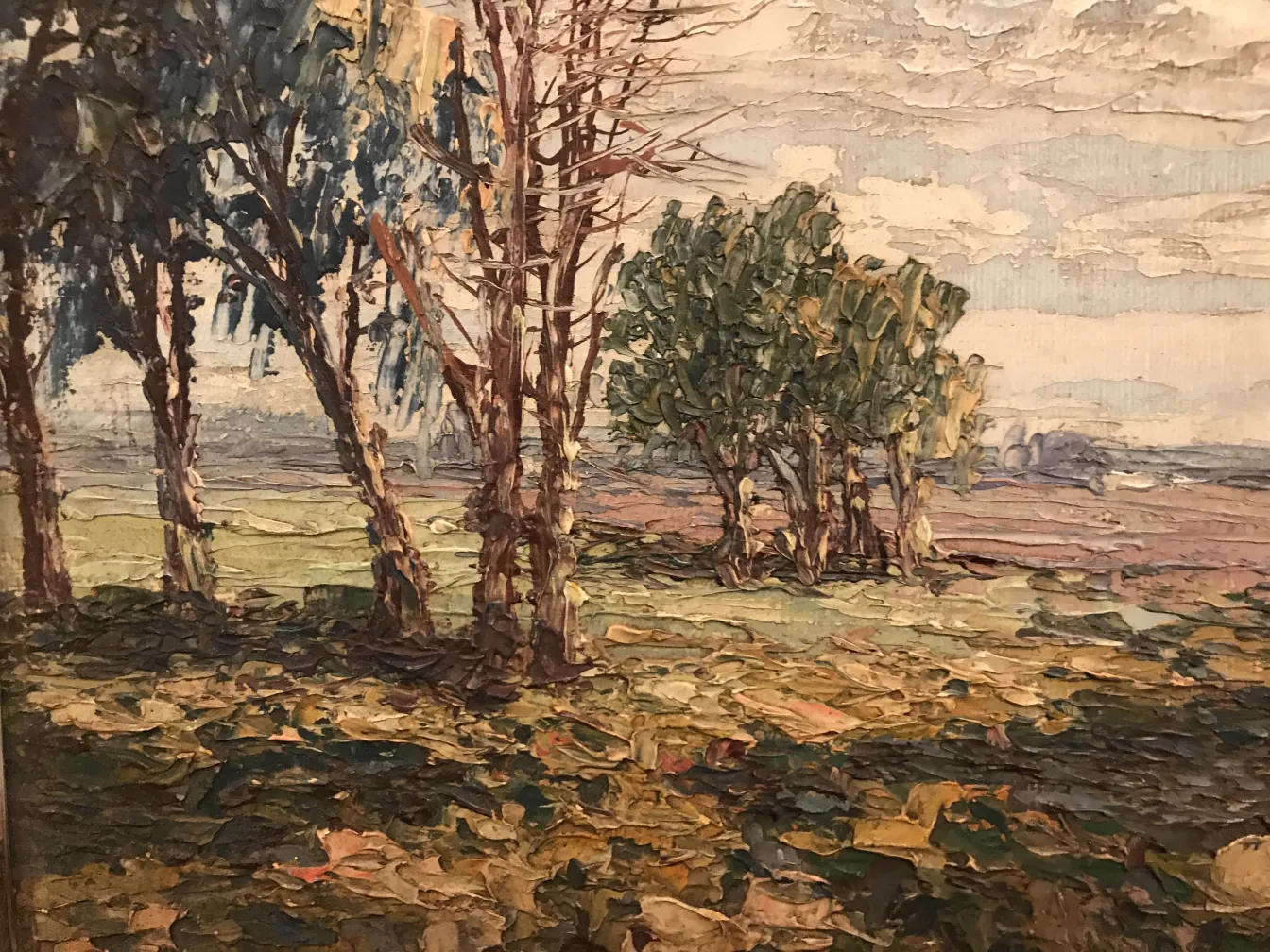 pintura Crispino con árboles y paisaje natural