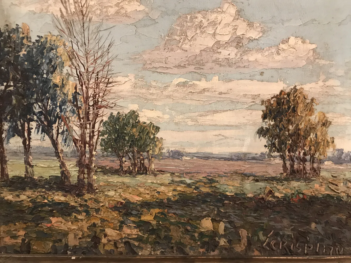 Crispino painting depicting a landscape with trees and sky