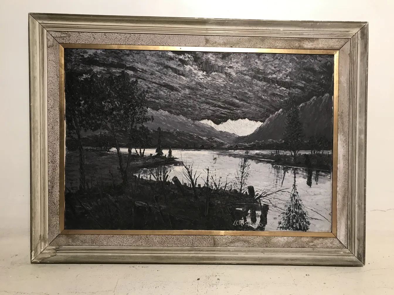 古典绘画crispino，展现有树木和水的风景