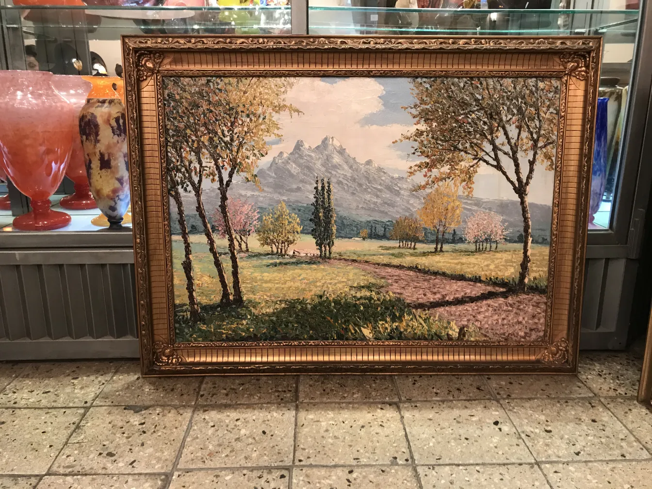 Antikes Gemälde Crispino mit natürlicher Landschaft und Bäumen