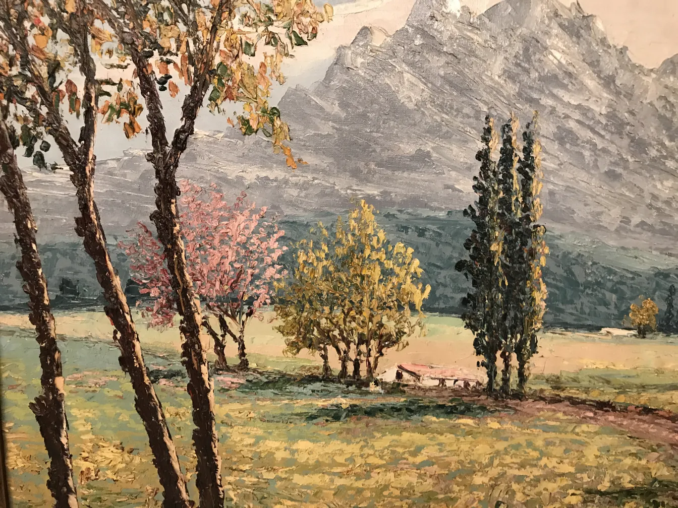 Peinture ancienne de Crispino représentant un paysage naturel avec des arbres