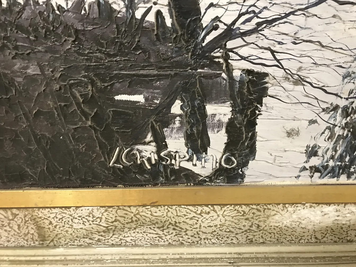 Pintura Crispino en un marco antiguo con colores oscuros