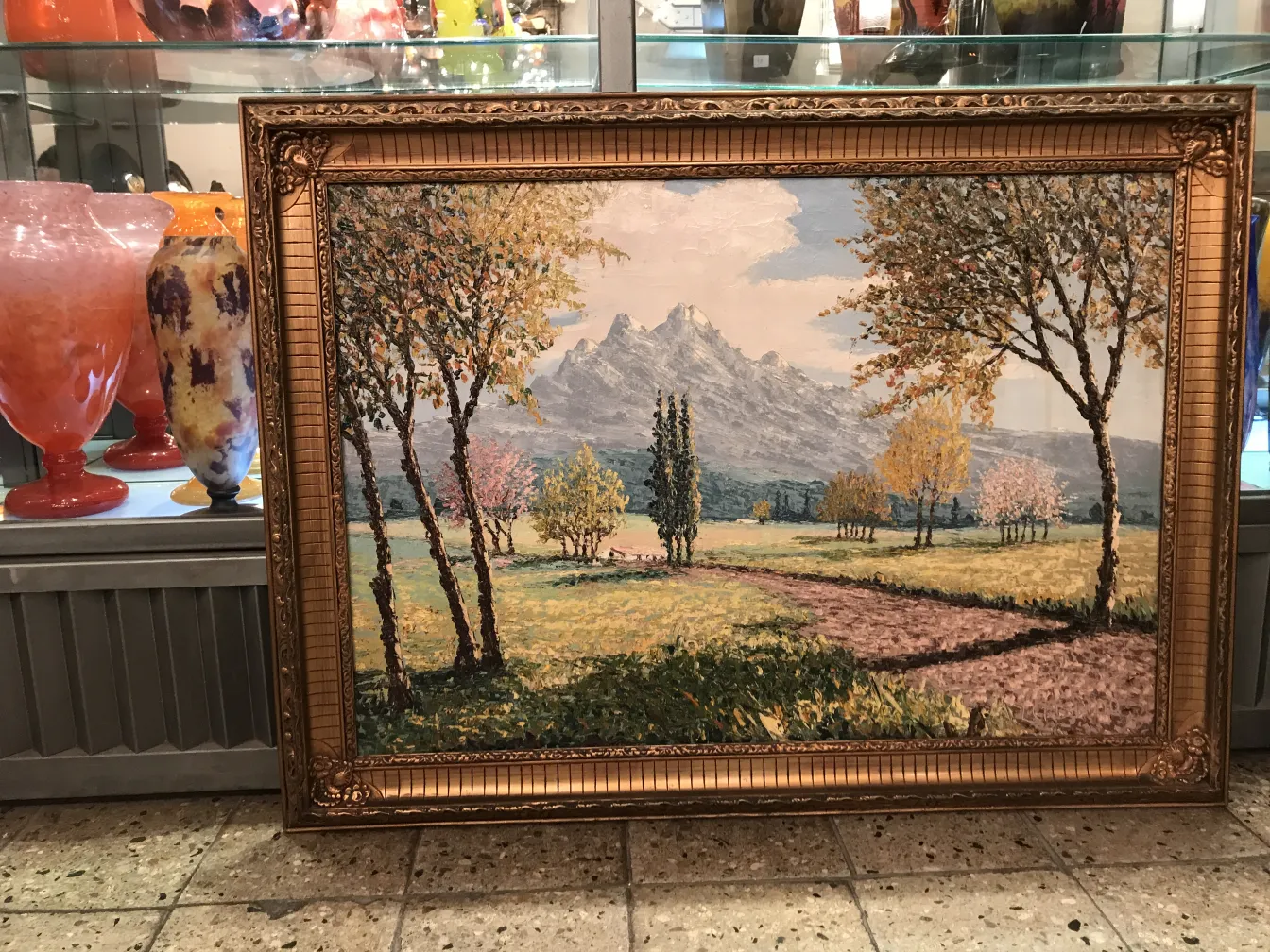 Antikes Gemälde Crispino mit ländlicher Landschaft