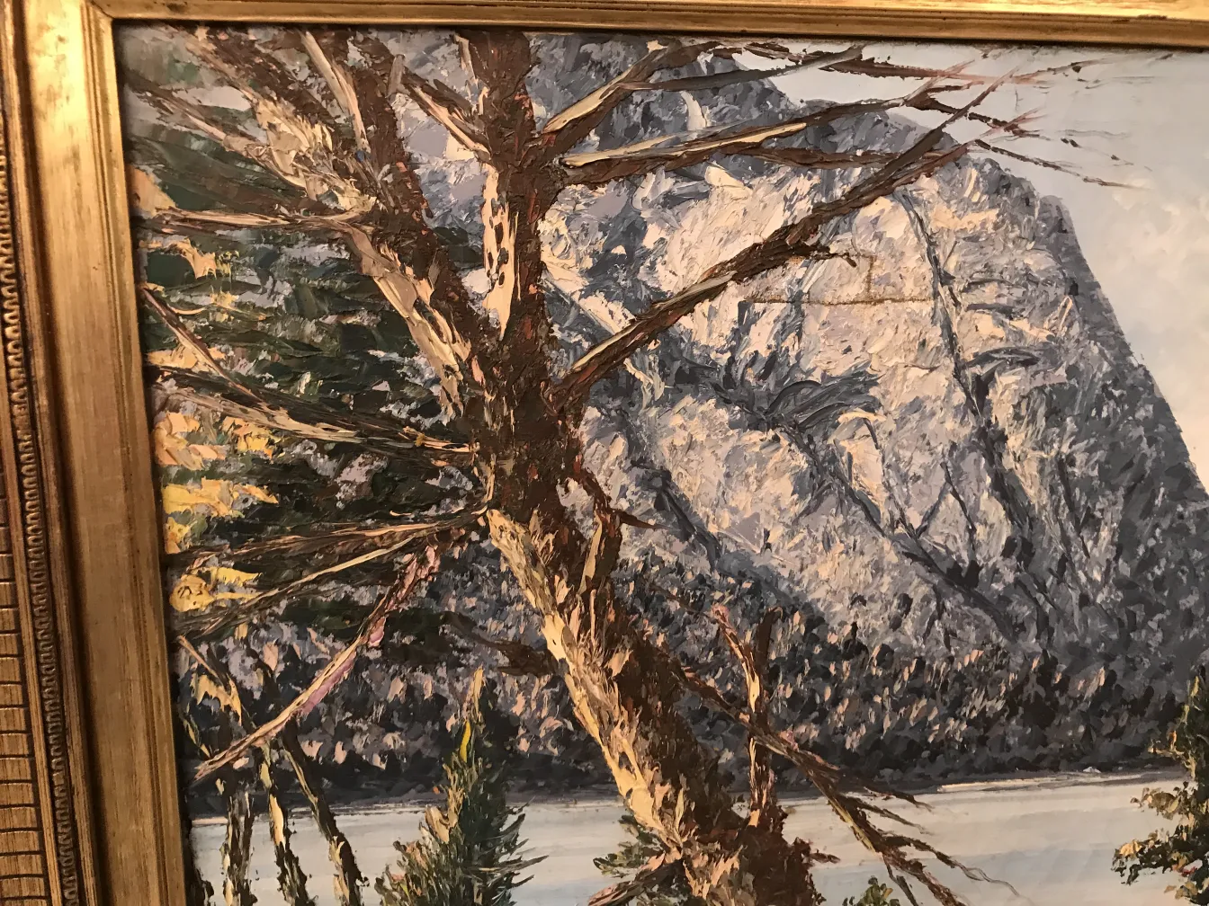 古い 絵画 crispino の風景に木と山