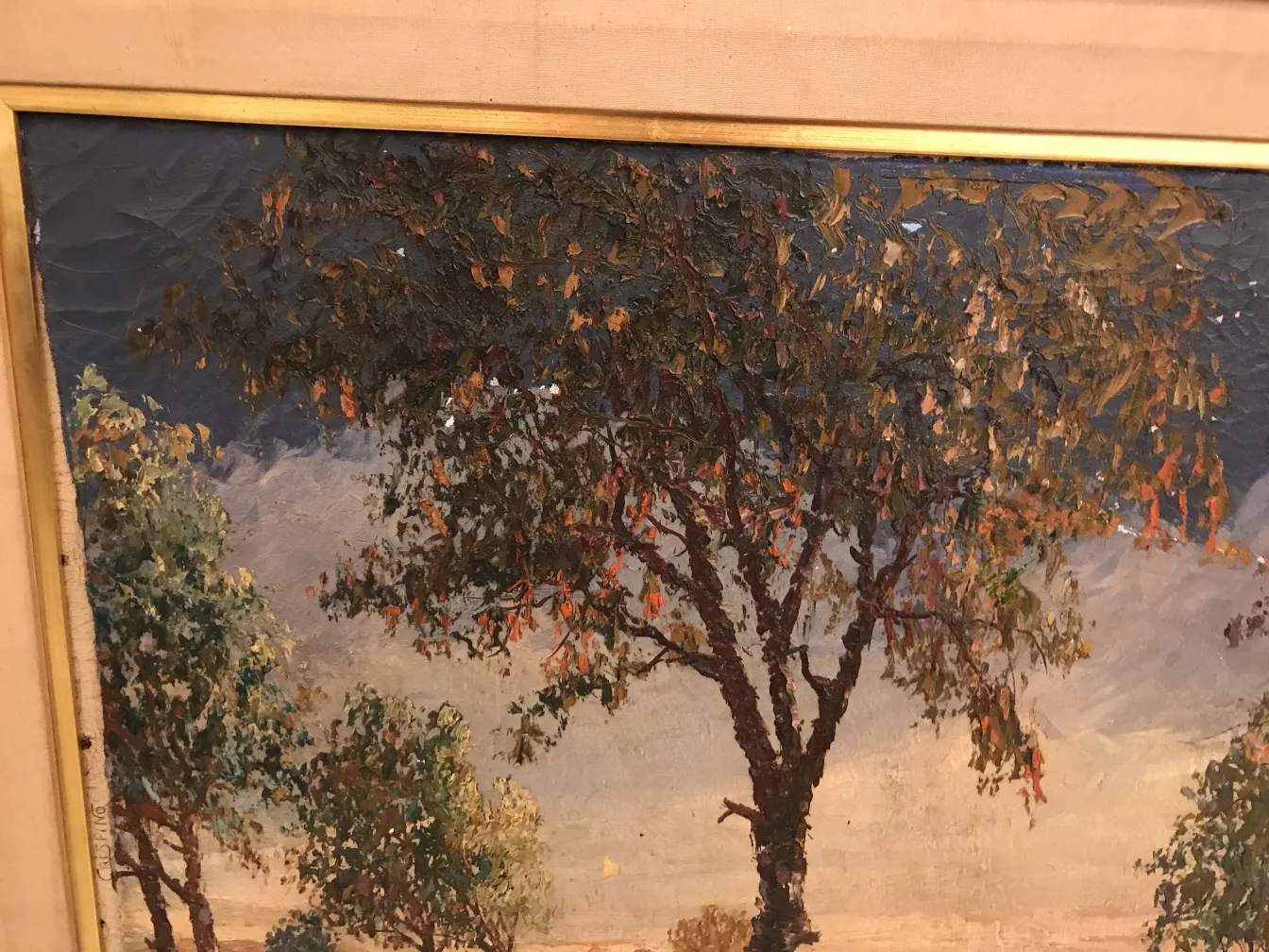 古い絵画crispino、シンプルな風景の木